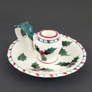 Lefton Candlestick Holder Holly Berry & Candy Cane